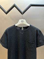 Black Crewneck Tee with Rhinestone Quilting & Back Hardware