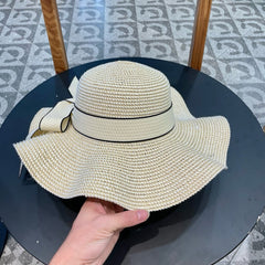 Ruffled pearl style wide brim hat