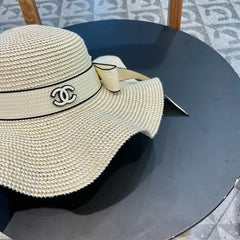 Ruffled pearl style wide brim hat