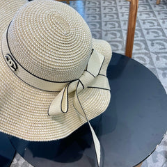 Ruffled pearl style wide brim hat