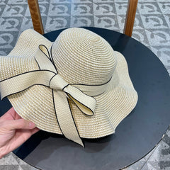 Ruffled pearl style wide brim hat