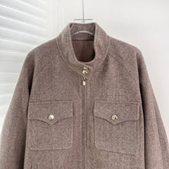 Brown stand-up collar suit