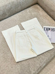 Heavy embroidery high waist loose slim wide leg pants