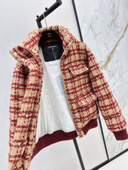 Ski tweed plaid stand collar down jacket