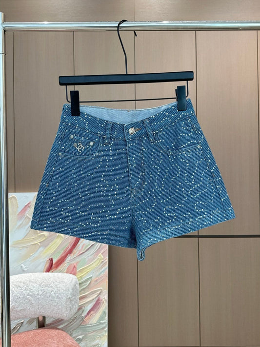 Heavy sequin denim shorts