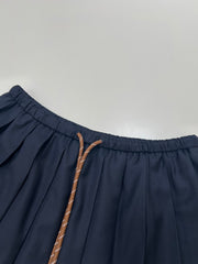 Drawstring Waist Navy Pleated Mini Skirt