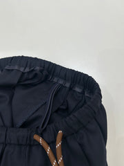 Drawstring Waist Navy Pleated Mini Skirt