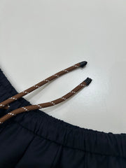 Drawstring Waist Navy Pleated Mini Skirt