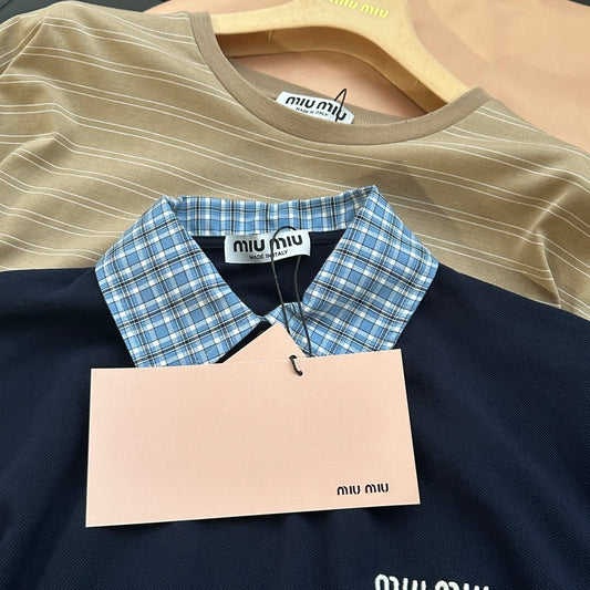 Plaid Contrast Faux Two-Piece Polo Shirt | Preppy Retro Style