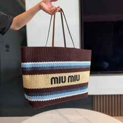 Striped Woven Straw Tote