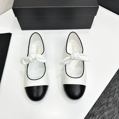 Bow-Accent Two-Tone Mary Jane Flats
