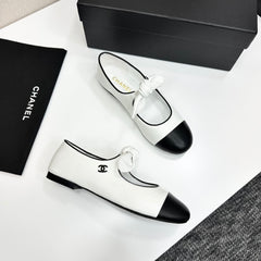 Bow-Accent Two-Tone Mary Jane Flats