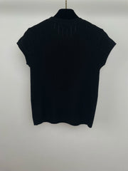 Pearl-Trim Ribbed Knit Short-Sleeve Top