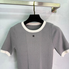 Color-Blocked Ribbed Knit Short-Sleeve Tees
