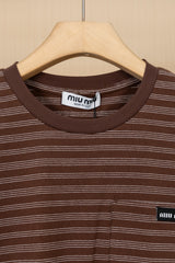 Mocha Slanted-Stripe Pocket Tee with Mini Logo Patch