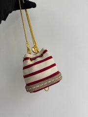 Striped Canvas Mini Bucket Bag with Gold Hardware