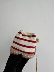 Striped Canvas Mini Bucket Bag with Gold Hardware