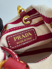 Striped Canvas Mini Bucket Bag with Gold Hardware