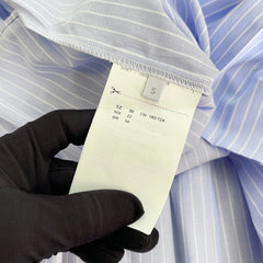 Blue Pinstripe Collared Shirt Dress with Pleated Hem