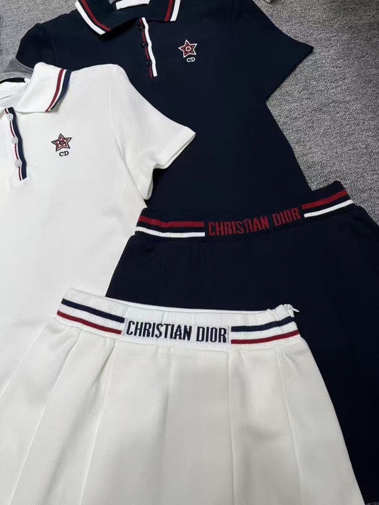 Preppy Sporty Polo & Pleated Skirt Co-ord Set (shirt + skirt)