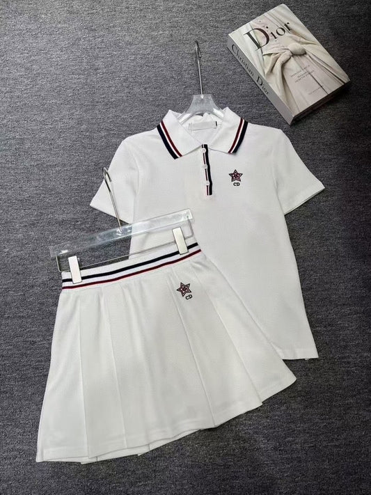 Preppy Sporty Polo & Pleated Skirt Co-ord Set (shirt + skirt)