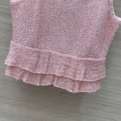 Pink Lurex Knit Camisole with Ruffled Hem