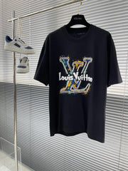 Letter printing + overlapping color inkjet printing pattern T-shirt