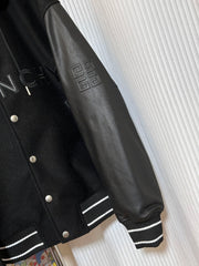 Classic patchwork leather hooded baseball jacket