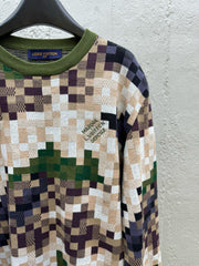 Camouflage Green Checkered Knit Sweater