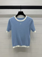 Round neck slim fit knitted short sleeves
