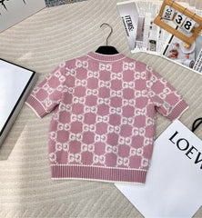 Classic jacquard knitted wool round neck knitted short sleeves