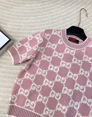 Classic jacquard knitted wool round neck knitted short sleeves