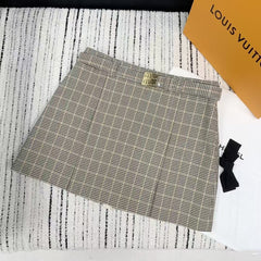 Spring and summer new style side zipper plaid belt skirt