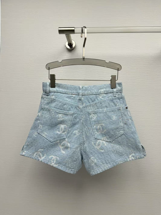 25ss jacquard all over print denim shorts