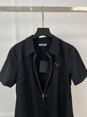 25 Lapel Short Sleeve Zipper Loose Dress