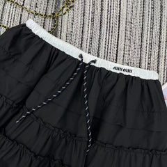 Contrast elastic waist short skirt