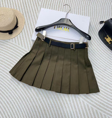 25 new army green belt pleated skirt