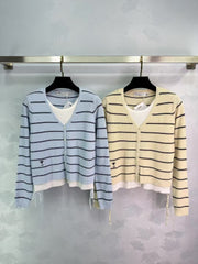 Fake two-piece long-sleeved cardigan