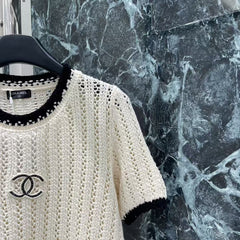 Contrast color crew neck knit short sleeves