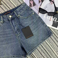 embroidered letter pocket denim shorts