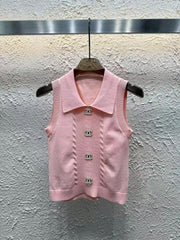 New Double C Decorated Curved Beaded Vest