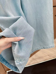 Contrast color drawstring panel Tencel jeans