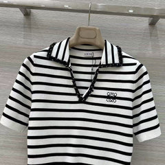 Striped knitted polo short-sleeved top