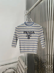 25NEW Striped Knitted Short-Sleeved Top
