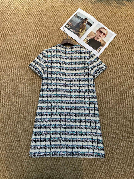 Tweed Shift Dress with Bow & Crystal Accent