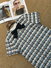 Tweed Shift Dress with Bow & Crystal Accent