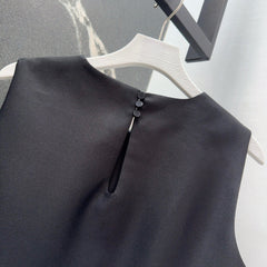 Black Satin Shift Dress with 3D Floral Embellishments