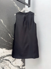Black Satin Shift Dress with 3D Floral Embellishments