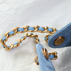 Denim Quilted Bucket Bag with Contrast Chain
