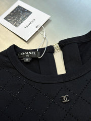 Black Crewneck Tee with Rhinestone Quilting & Back Hardware